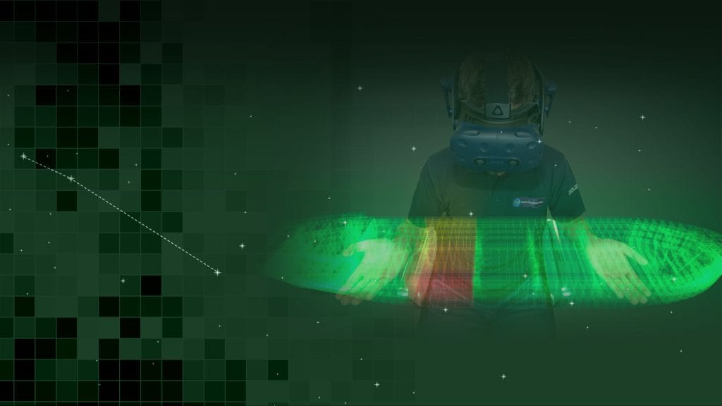 naval architect viewing holographic representation of asset integrity management system