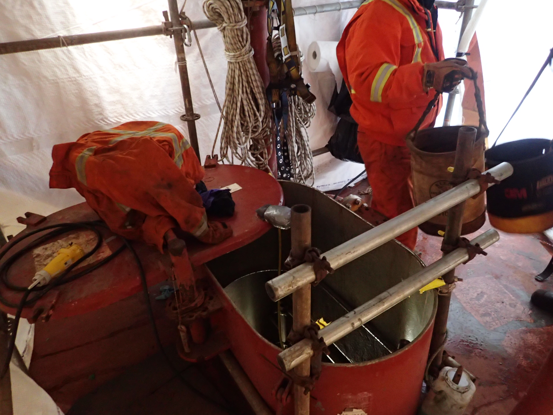 temporary handrails at the coaming 