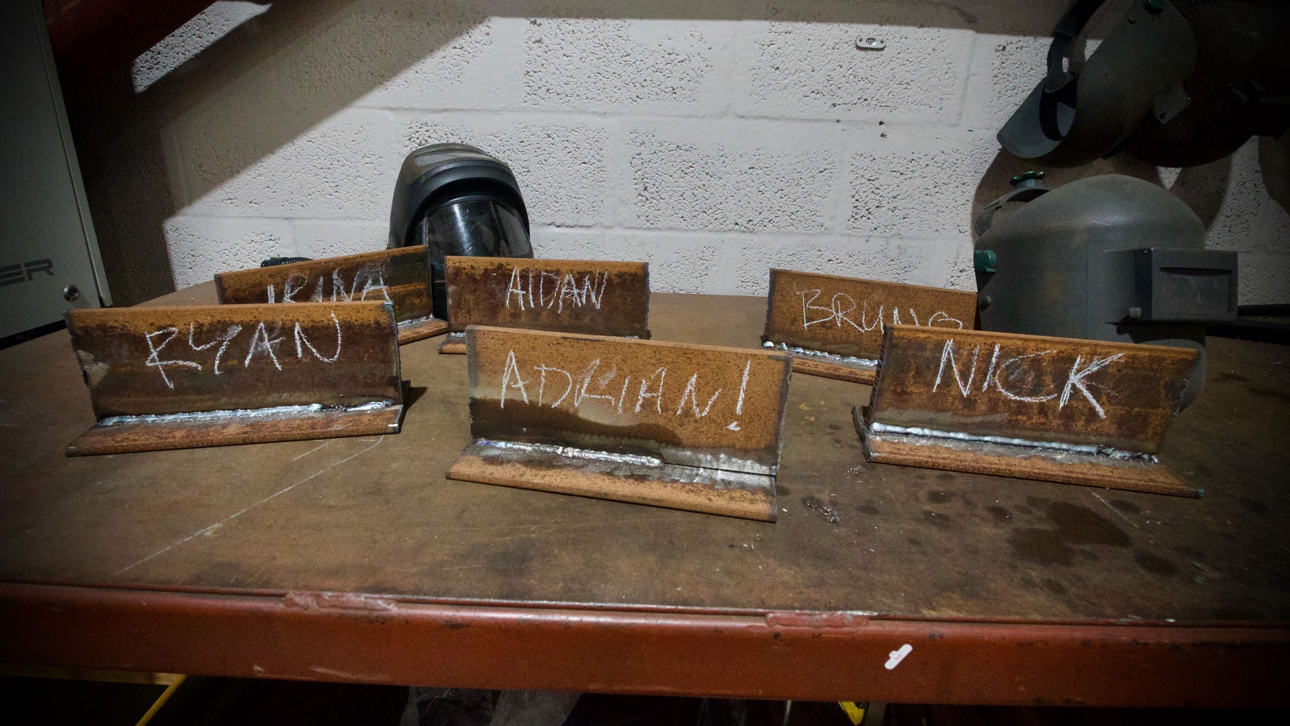 The finished demonstration cut and weld examples of trainees and students